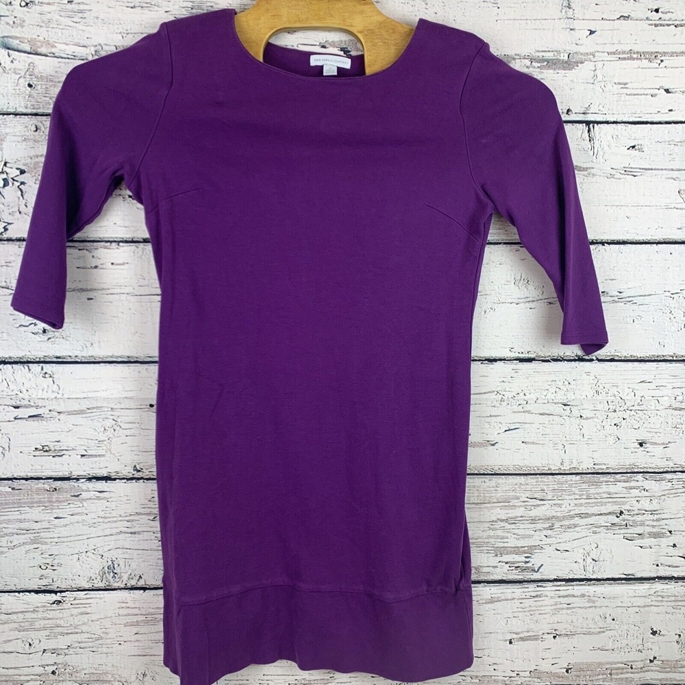 New York &‎ Company Purple Dress 3/4 Sleeve Cotton Blend Casual [Size Medium]